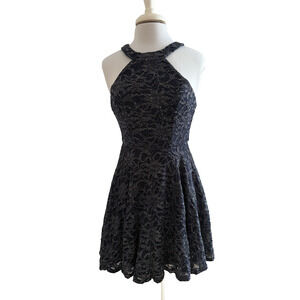 B Smart Women's Jr 3 Navy Blue Glitter Halter Skater Party Mini Dress Whimsigoth